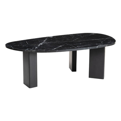 54" Black Genuine Marble and Wood Free Form Coffee Table