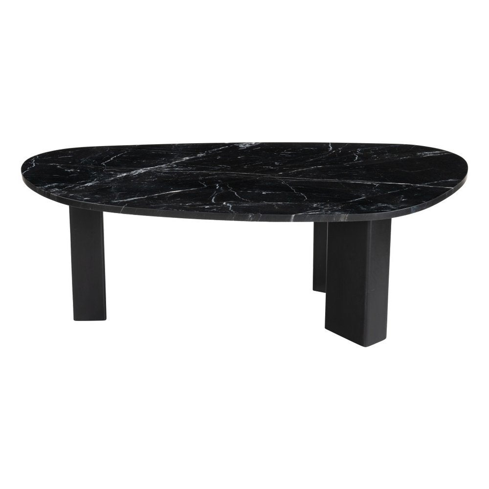 54" Black Genuine Marble and Wood Free Form Coffee Table