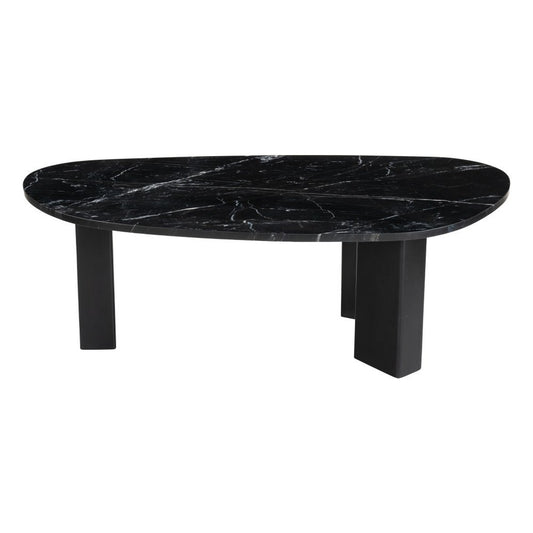 54" Black Genuine Marble and Wood Free Form Coffee Table
