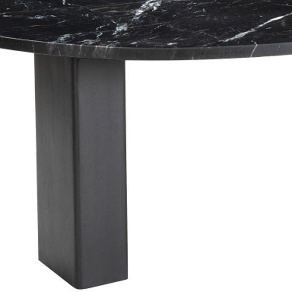 54" Black Genuine Marble and Wood Free Form Coffee Table
