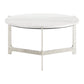 30" White and Silver Genuine Marble and Aluminum Round Cross Legs Coffee Table