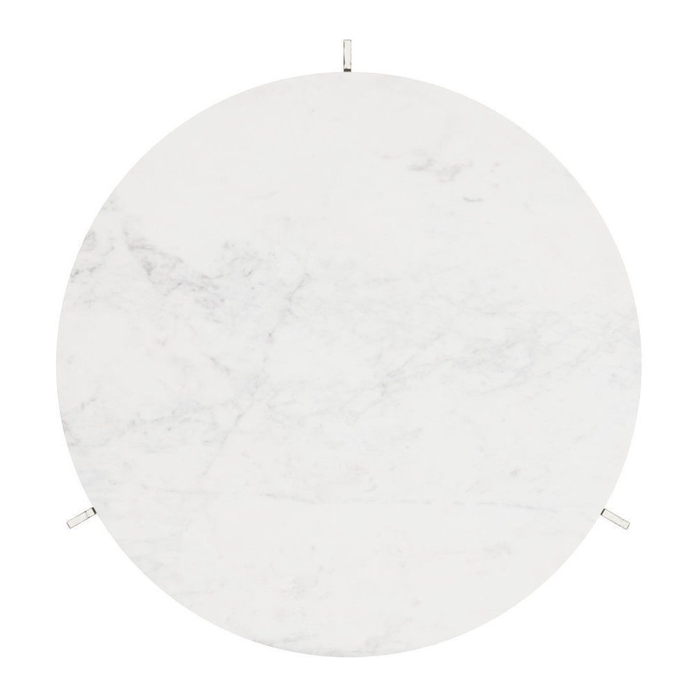 30" White and Silver Genuine Marble and Aluminum Round Cross Legs Coffee Table