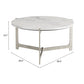 30" White and Silver Genuine Marble and Aluminum Round Cross Legs Coffee Table