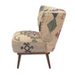 26" Beige Blue and Red  Jute Southwestern Wingback Chair