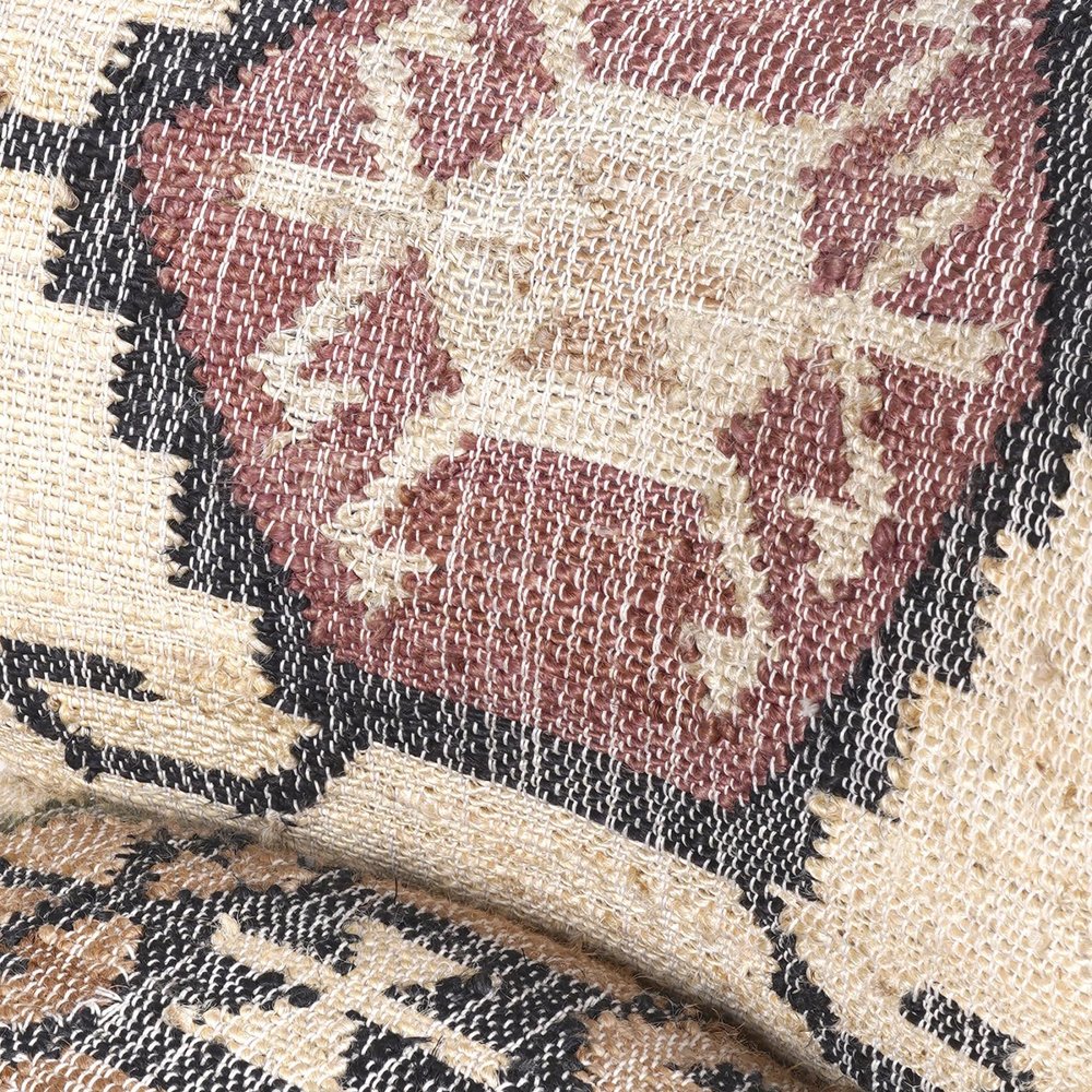 26" Beige Blue and Red  Jute Southwestern Wingback Chair