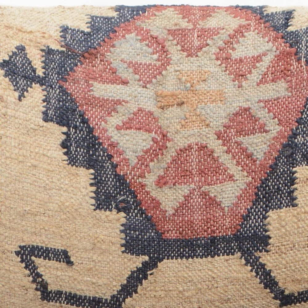 26" Beige Blue and Red  Jute Southwestern Wingback Chair