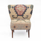 26" Beige Blue and Red  Jute Southwestern Wingback Chair