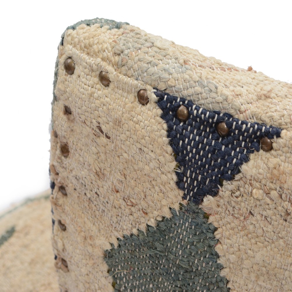 26" Beige Blue and Red  Jute Southwestern Wingback Chair