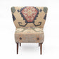 26" Beige Blue and Red  Jute Southwestern Wingback Chair