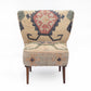 26" Beige Blue and Red  Jute Southwestern Wingback Chair