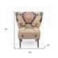 26" Beige Blue and Red  Jute Southwestern Wingback Chair