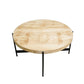 36" Natural And Black Wood and Iron Round Coffee Table