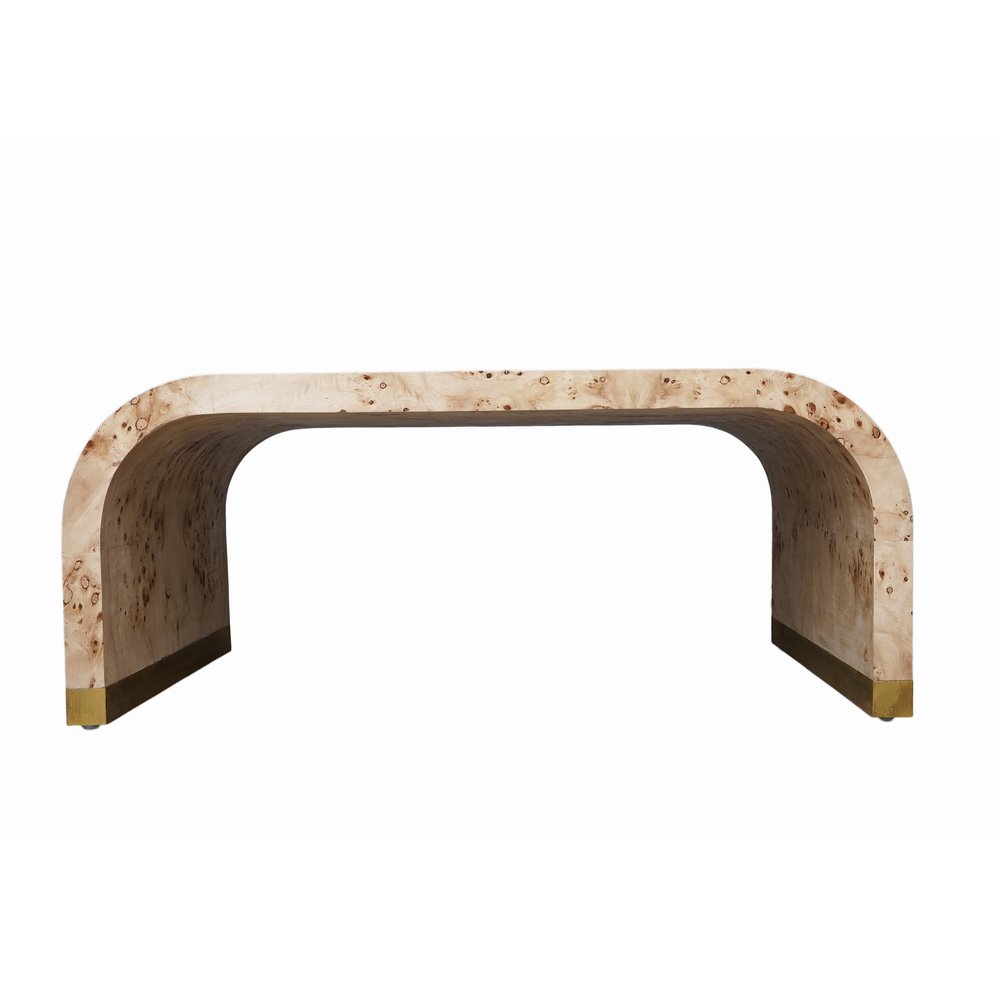 24" Natural And Brass Wood And Brass Oval Coffee Table