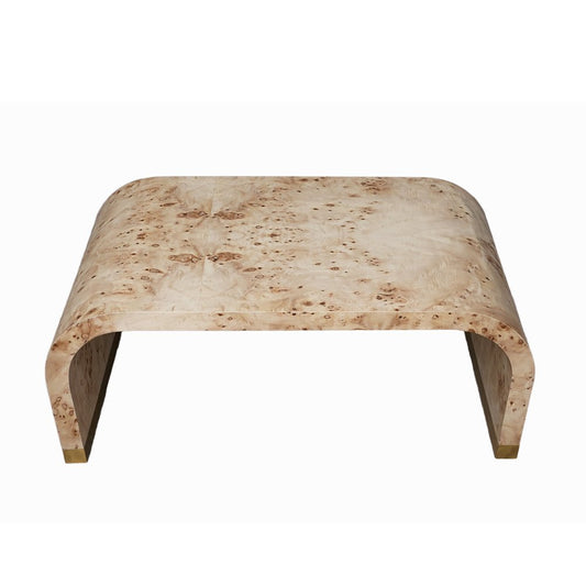 24" Natural And Brass Wood And Brass Oval Coffee Table