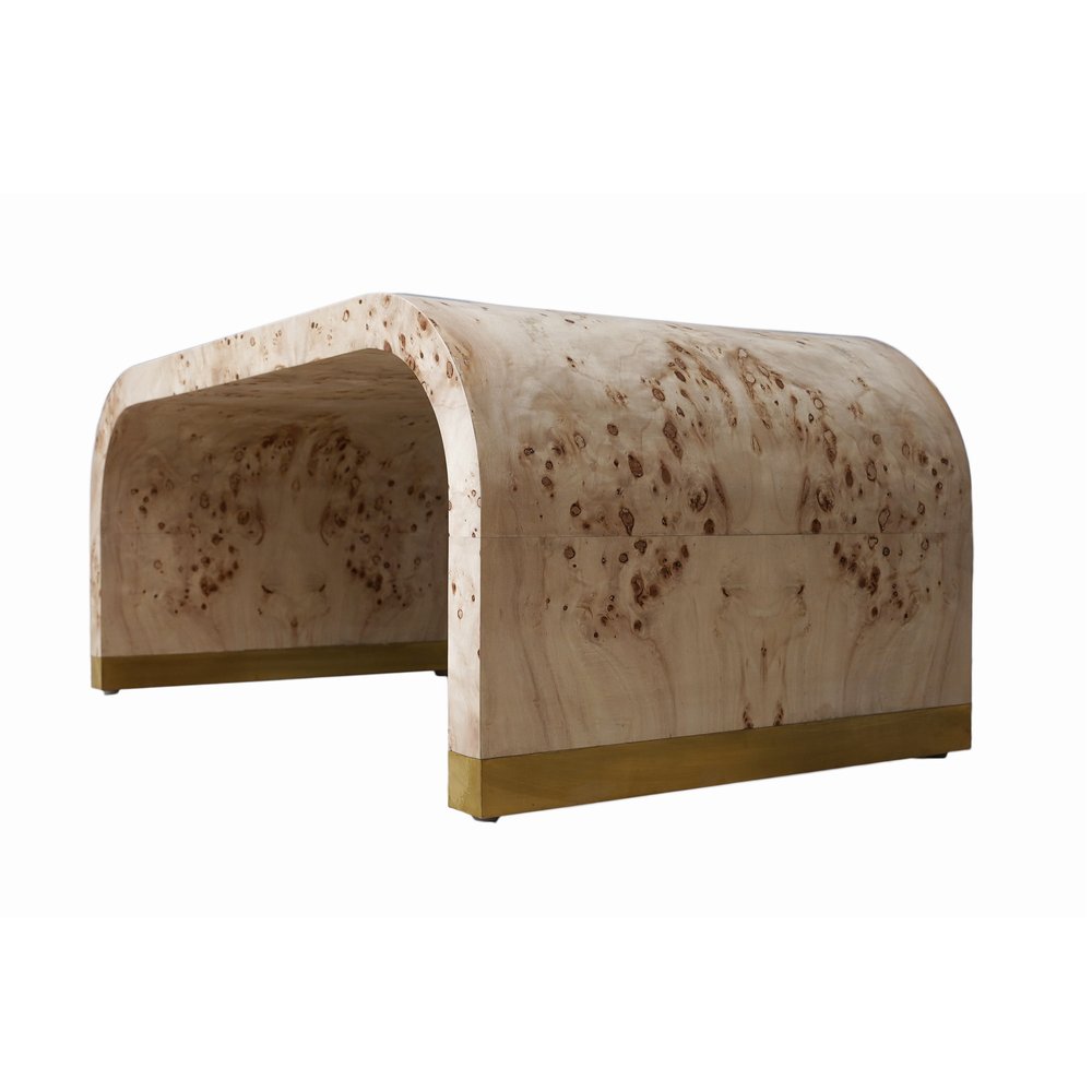 24" Natural And Brass Wood And Brass Oval Coffee Table