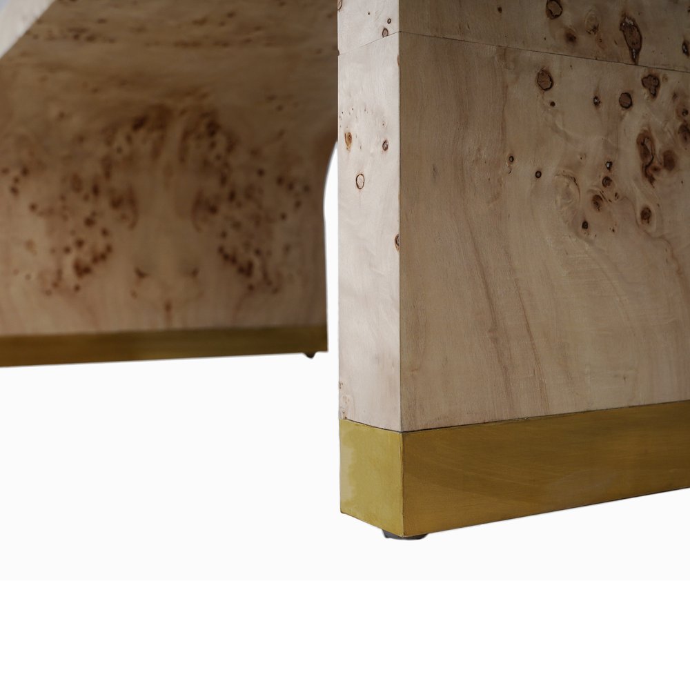 24" Natural And Brass Wood And Brass Oval Coffee Table