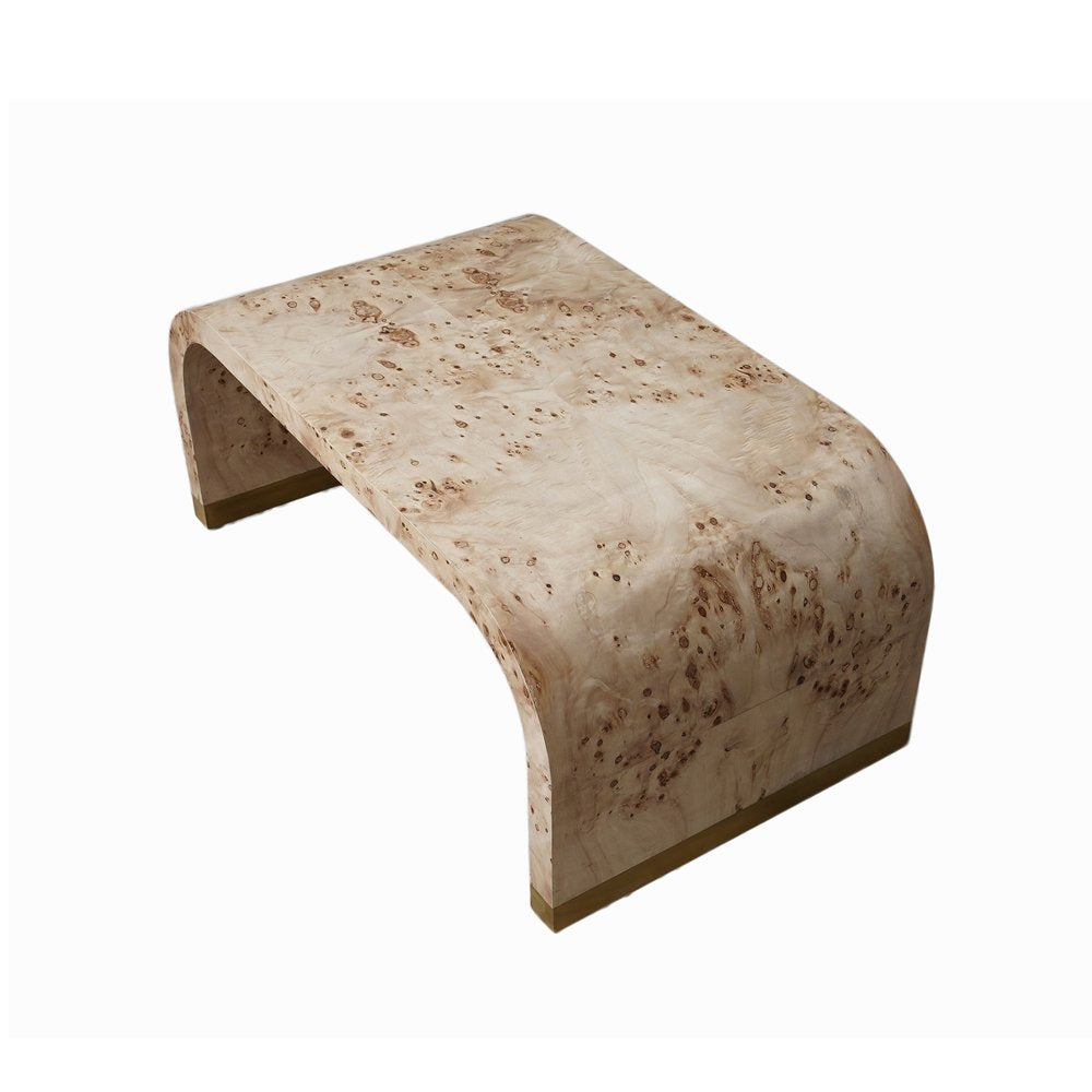 24" Natural And Brass Wood And Brass Oval Coffee Table