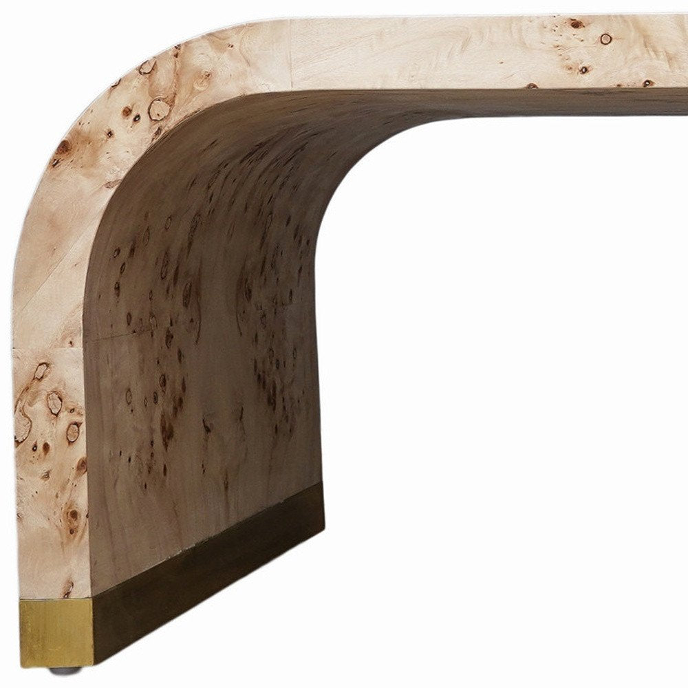 24" Natural And Brass Wood And Brass Oval Coffee Table