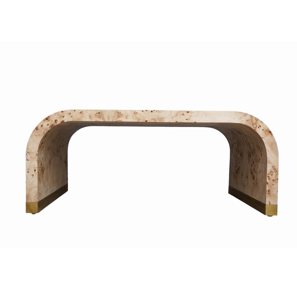 24" Natural And Brass Wood And Brass Oval Coffee Table