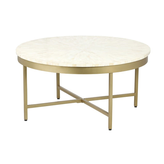 18" Ivory And Gold Wood And Steel Round Coffee Table