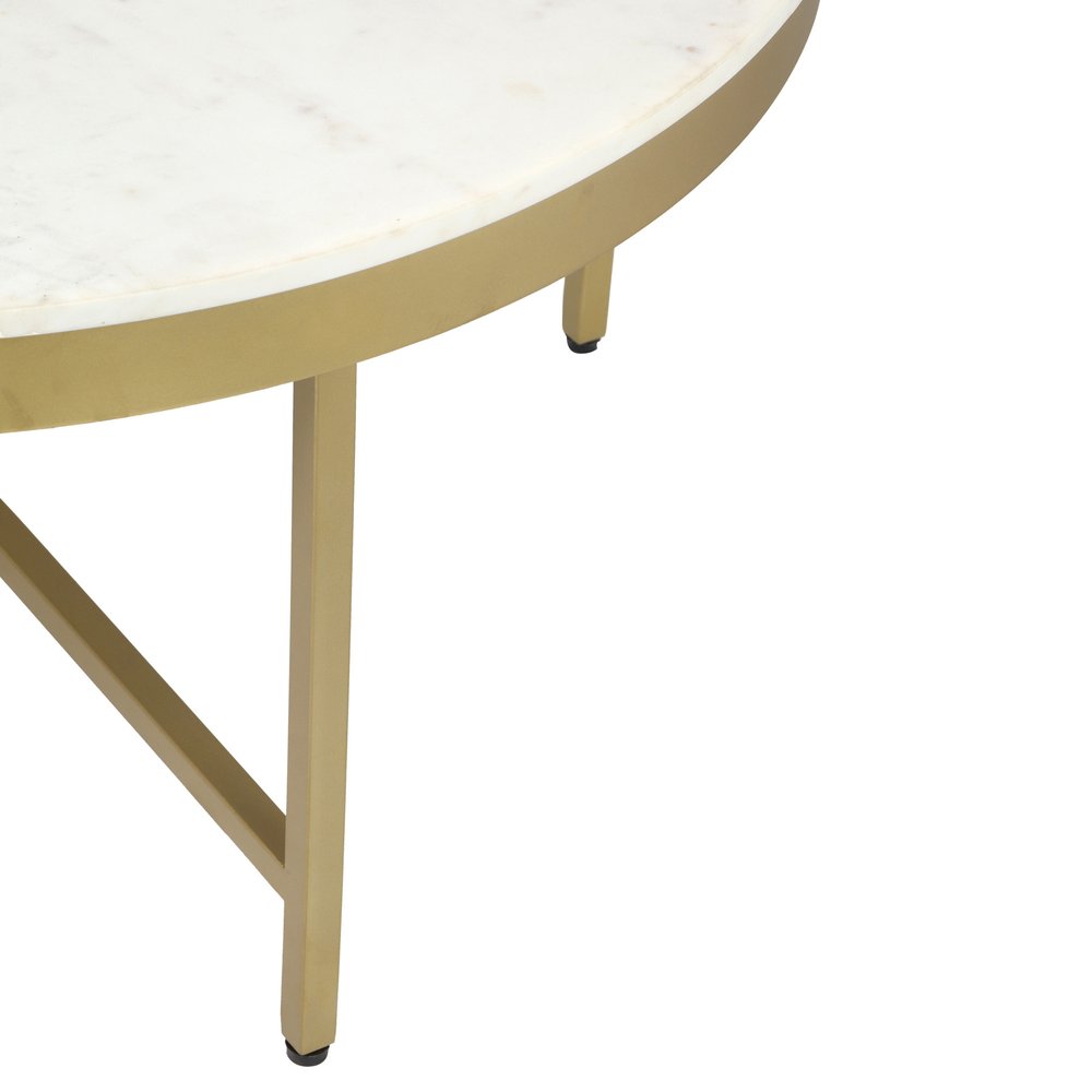 36" White And Gold Genuine Marble And Steel Round Coffee Table