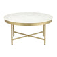 36" White And Gold Genuine Marble And Steel Round Coffee Table