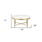 36" White And Gold Genuine Marble And Steel Round Coffee Table