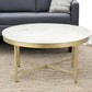 36" White And Gold Genuine Marble And Steel Round Coffee Table