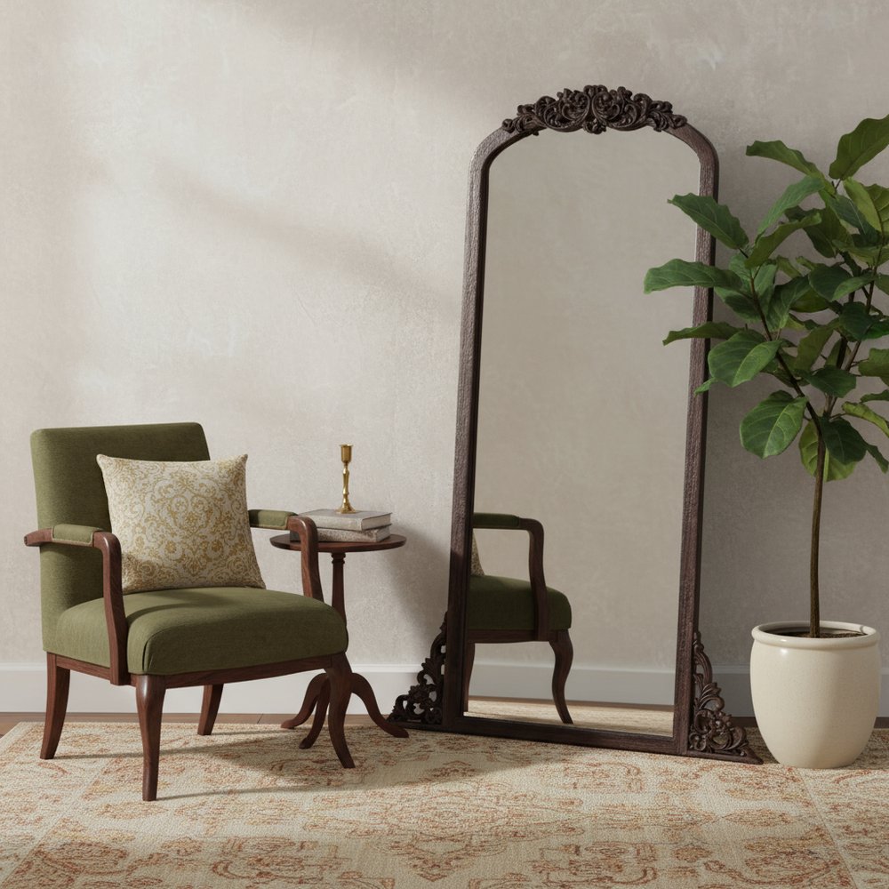 64" Brown Solid Wood Framed Full Length Mirror