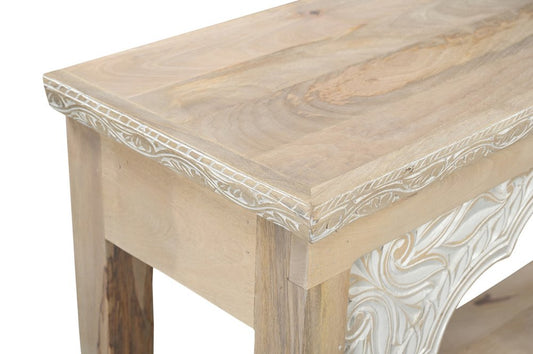 56" Natural Solid Wood Distressed Console Table With Shelf
