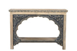 56" Natural and Black Solid Wood Distressed Console Table With Shelf