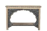 56" Natural and Black Solid Wood Distressed Console Table With Shelf