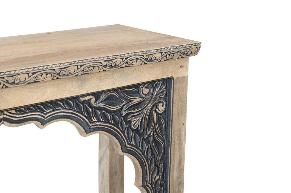 56" Natural and Black Solid Wood Distressed Console Table With Shelf