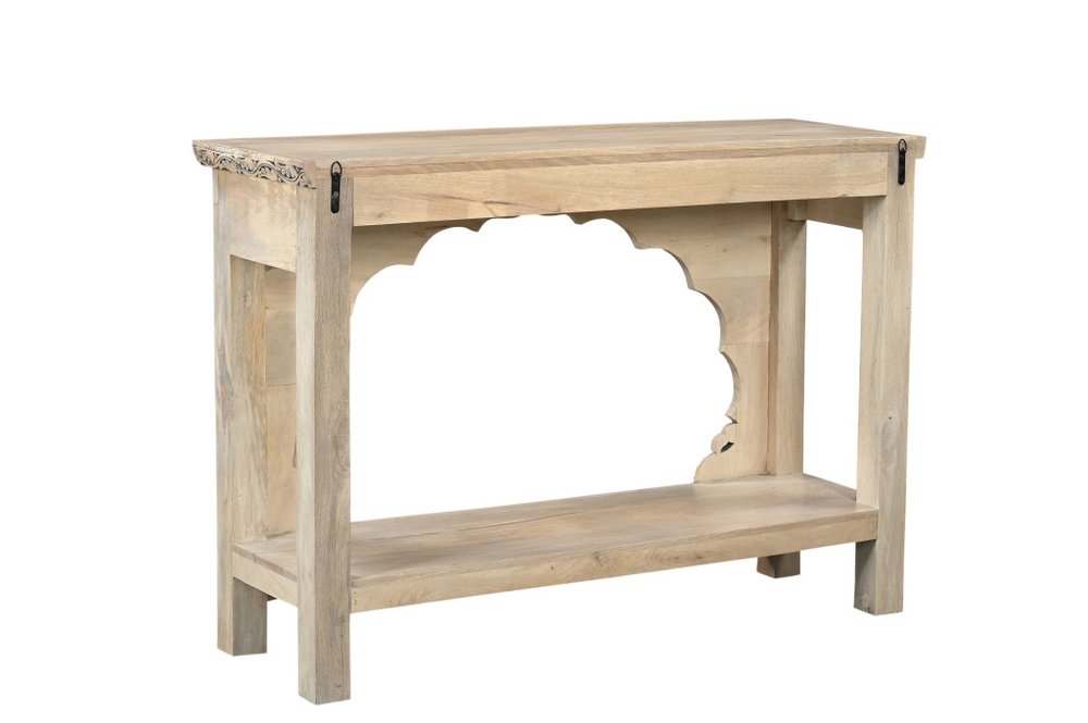 56" Natural and Black Solid Wood Distressed Console Table With Shelf