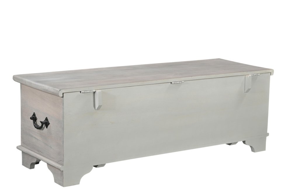 54" Gray Carved Geo Scroll Solid Wood Storage Ottoman