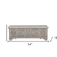 54" Gray Carved Geo Scroll Solid Wood Storage Ottoman