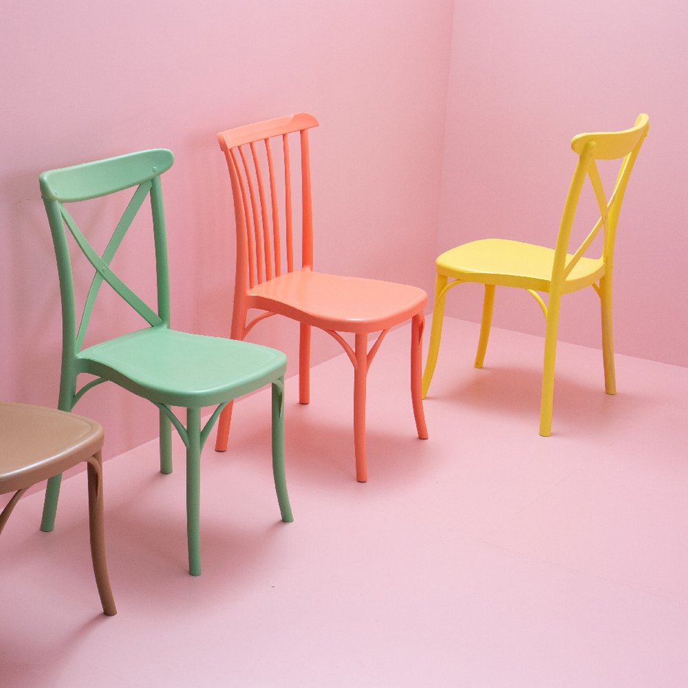 Set of Two Salmon Heavy Duty Plastic Outdoor Stacking Dining Chairs