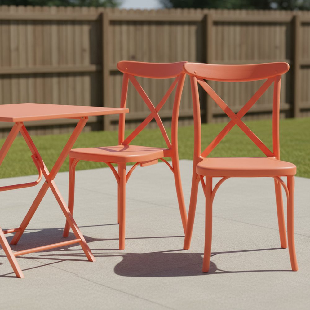 Set of Two Salmon Heavy Duty Plastic Outdoor Stacking Dining Chairs