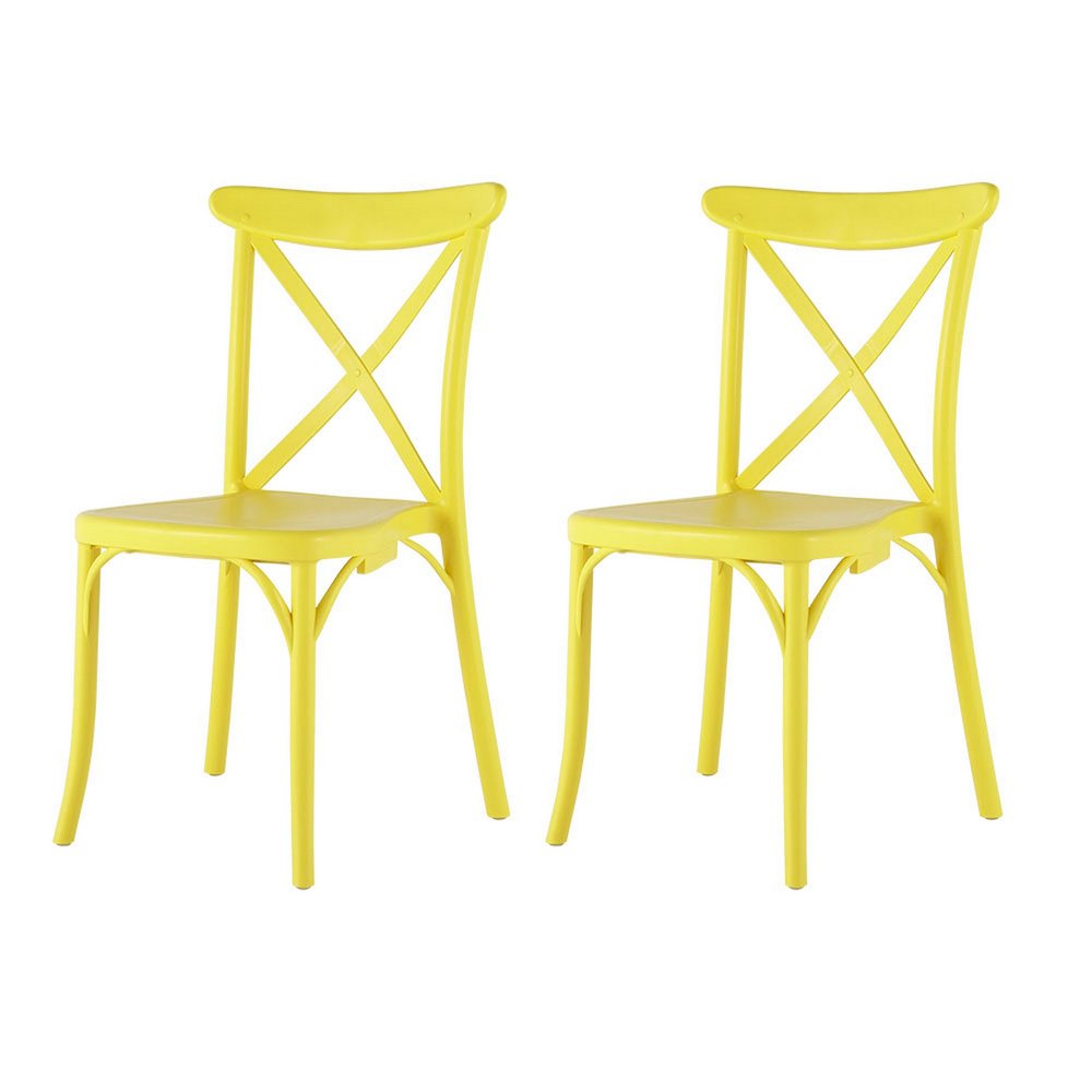Set of Two Yellow Heavy Duty Plastic Outdoor Dining Chairs