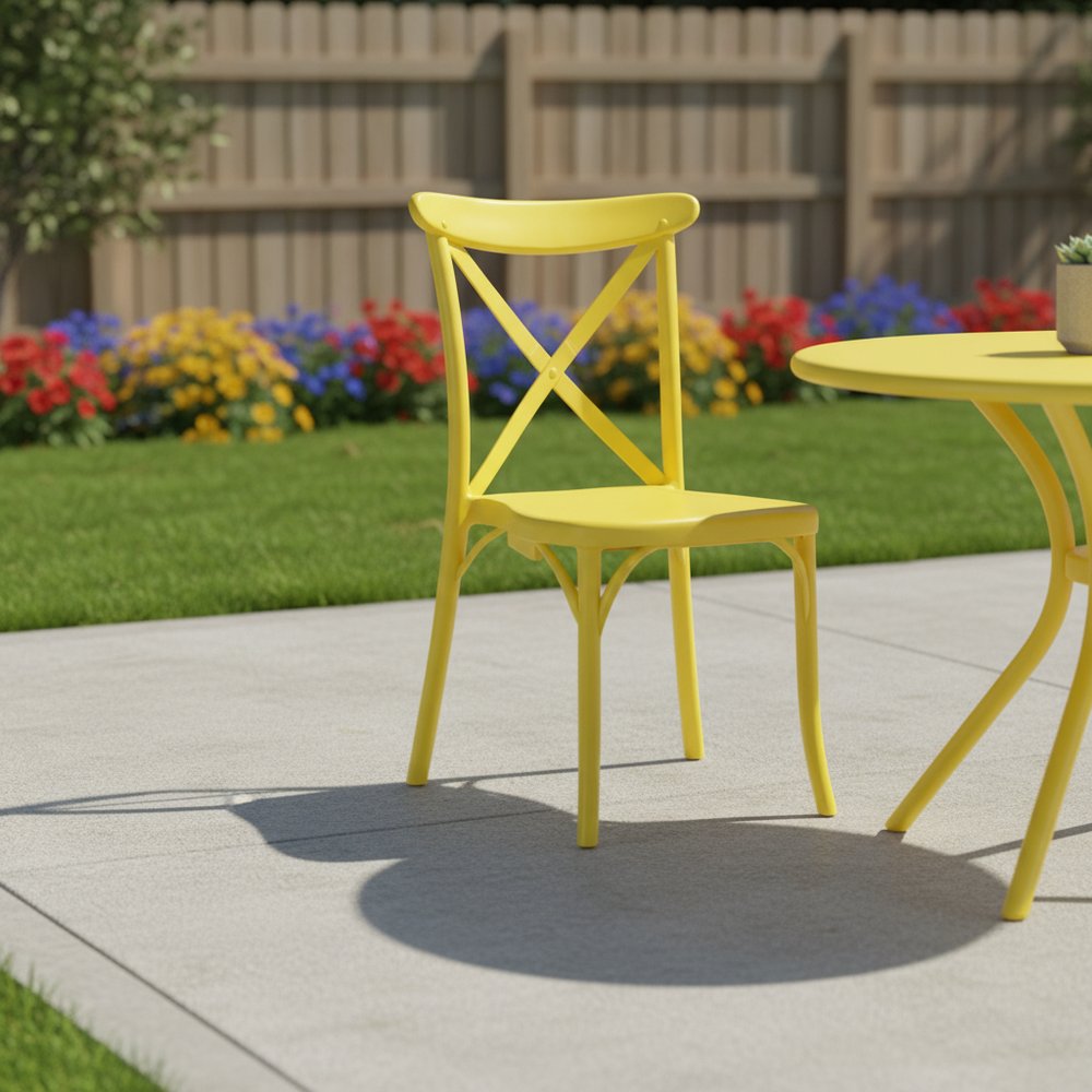 Set of Two Yellow Heavy Duty Plastic Outdoor Dining Chairs