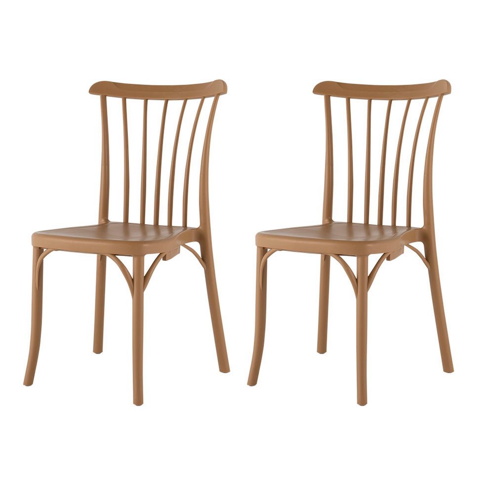 Set of Two Tan and Natural Heavy Duty Plastic Slat Back Dining Side Chairs