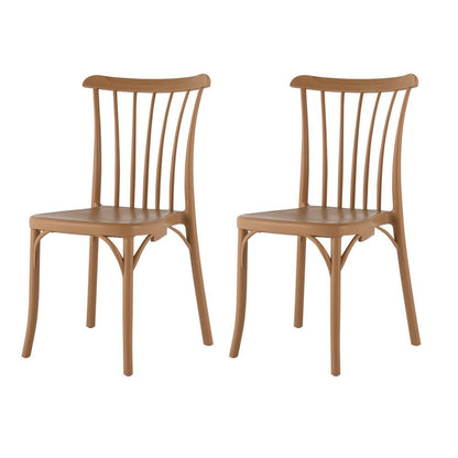 Set of Two Tan and Natural Heavy Duty Plastic Slat Back Dining Side Chairs