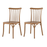 Set of Two Tan and Natural Heavy Duty Plastic Slat Back Dining Side Chairs
