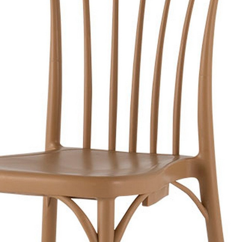 Set of Two Tan and Natural Heavy Duty Plastic Slat Back Dining Side Chairs
