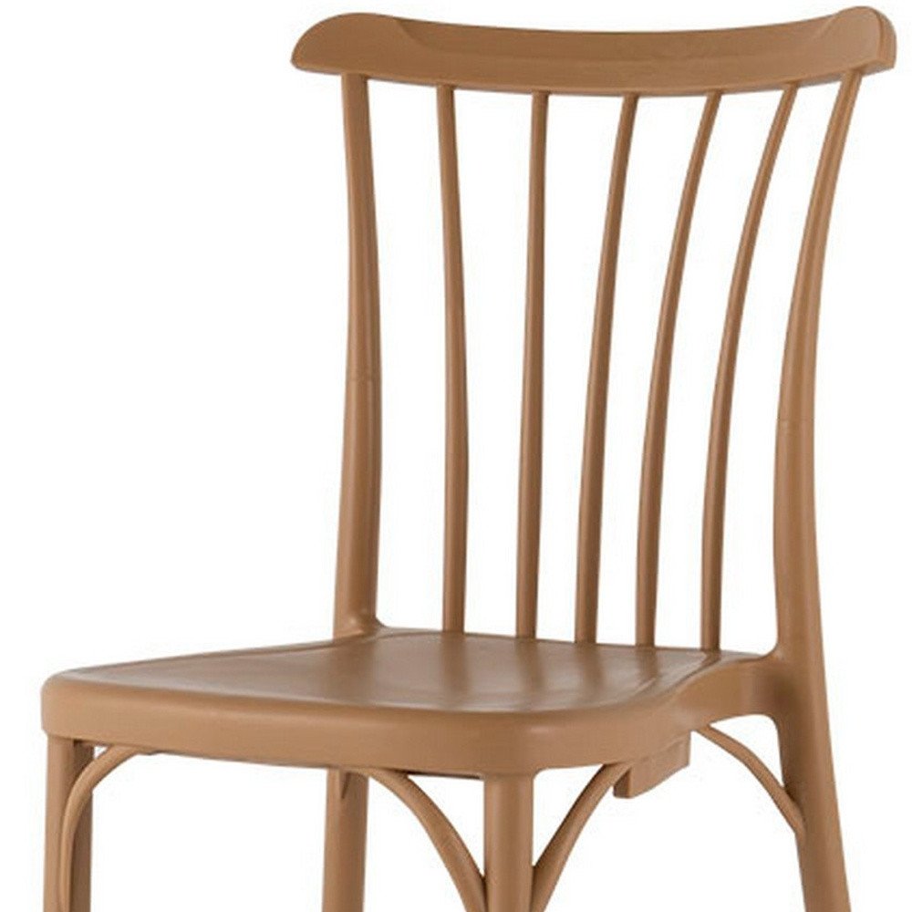 Set of Two Tan and Natural Heavy Duty Plastic Slat Back Dining Side Chairs