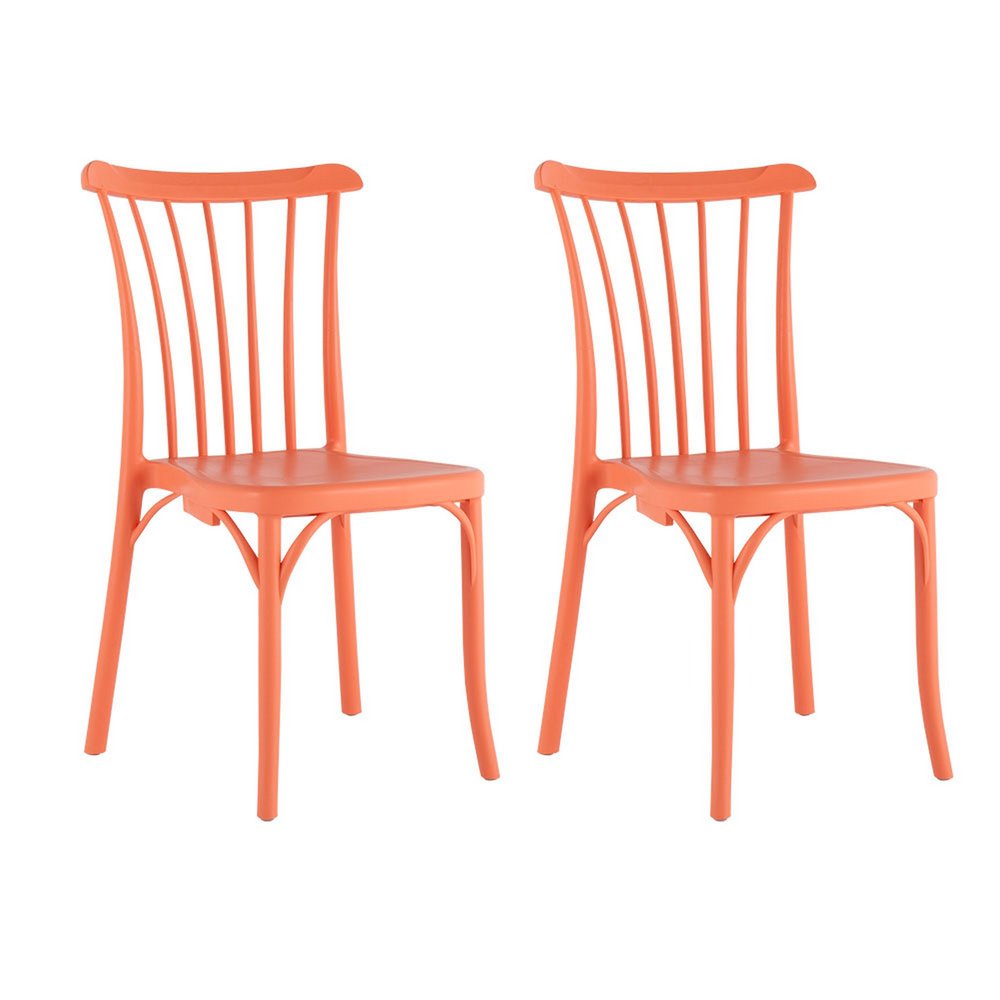 Set of Two Salmon Heavy Duty Plastic Outdoor Stacking Dining Chairs