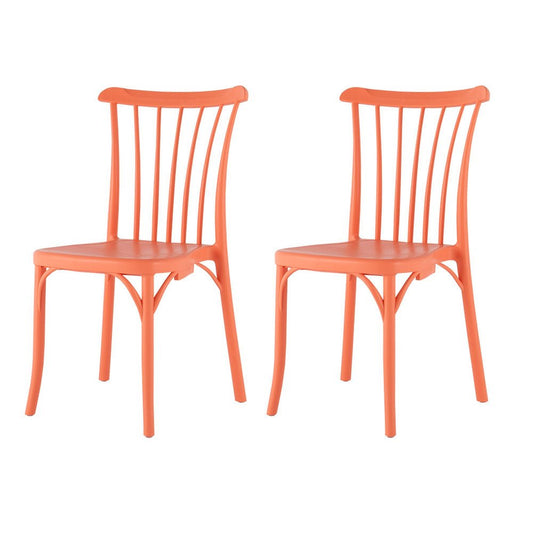 Set of Two Salmon Heavy Duty Plastic Outdoor Stacking Dining Chairs