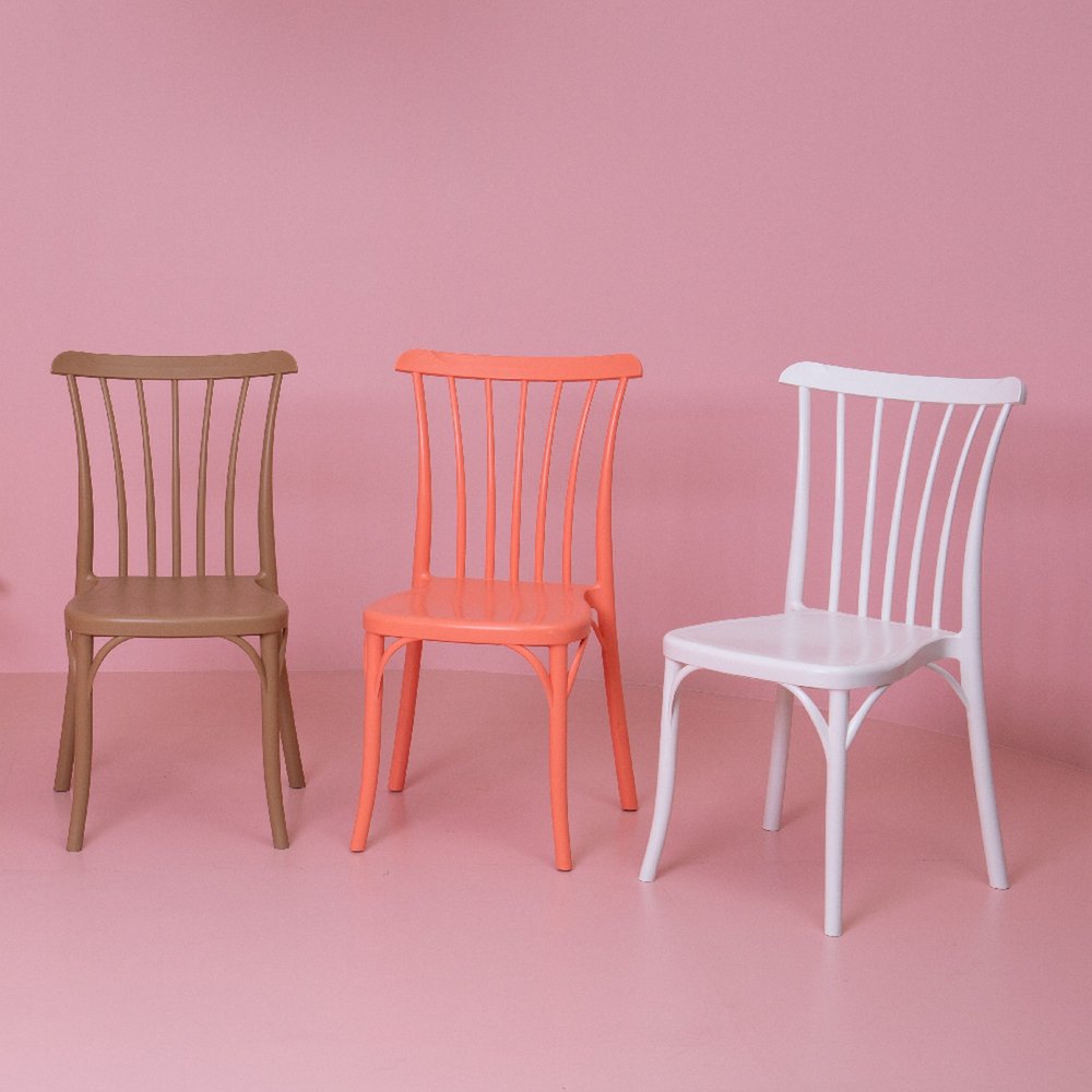 Set of Two Salmon Heavy Duty Plastic Outdoor Stacking Dining Chairs