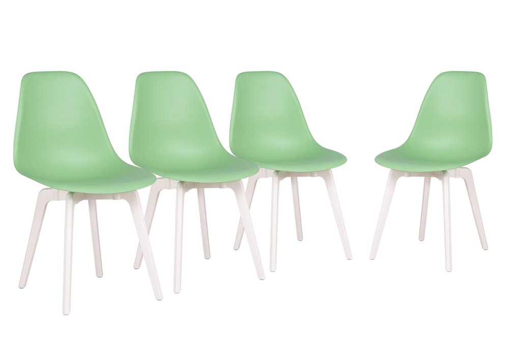 Set of Four Mint Green and White Heavy Duty Plastic Dining Side Chairs