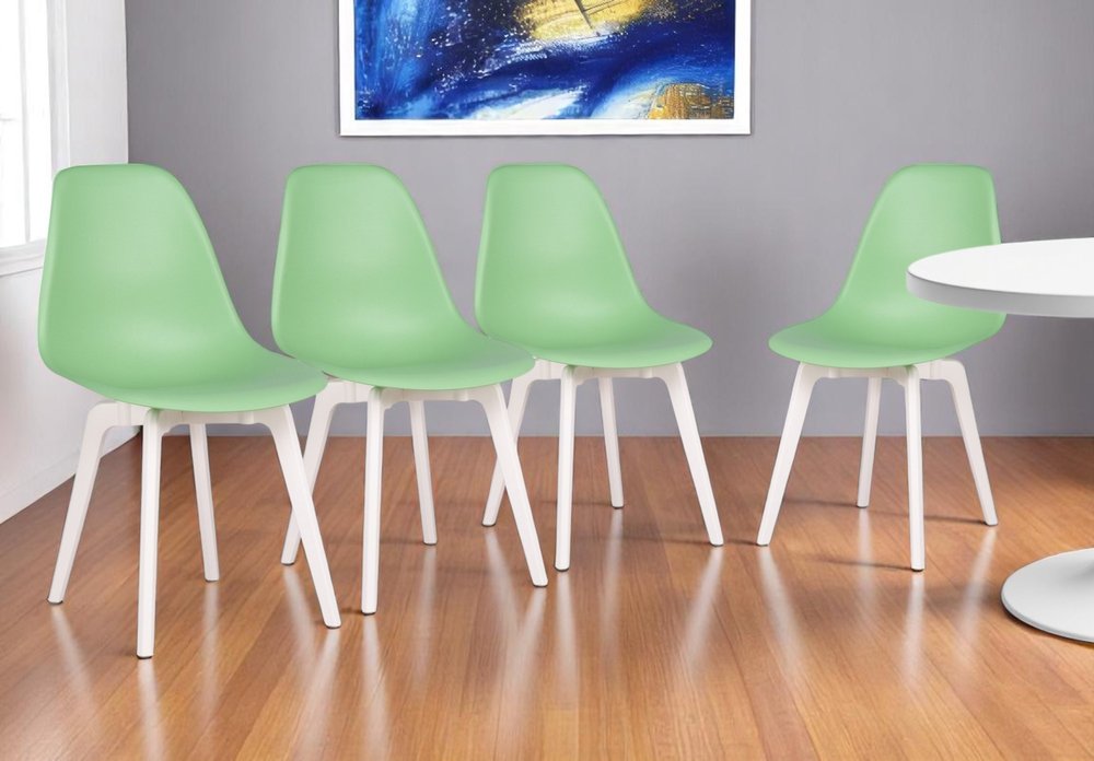 Set of Four Mint Green and White Heavy Duty Plastic Dining Side Chairs